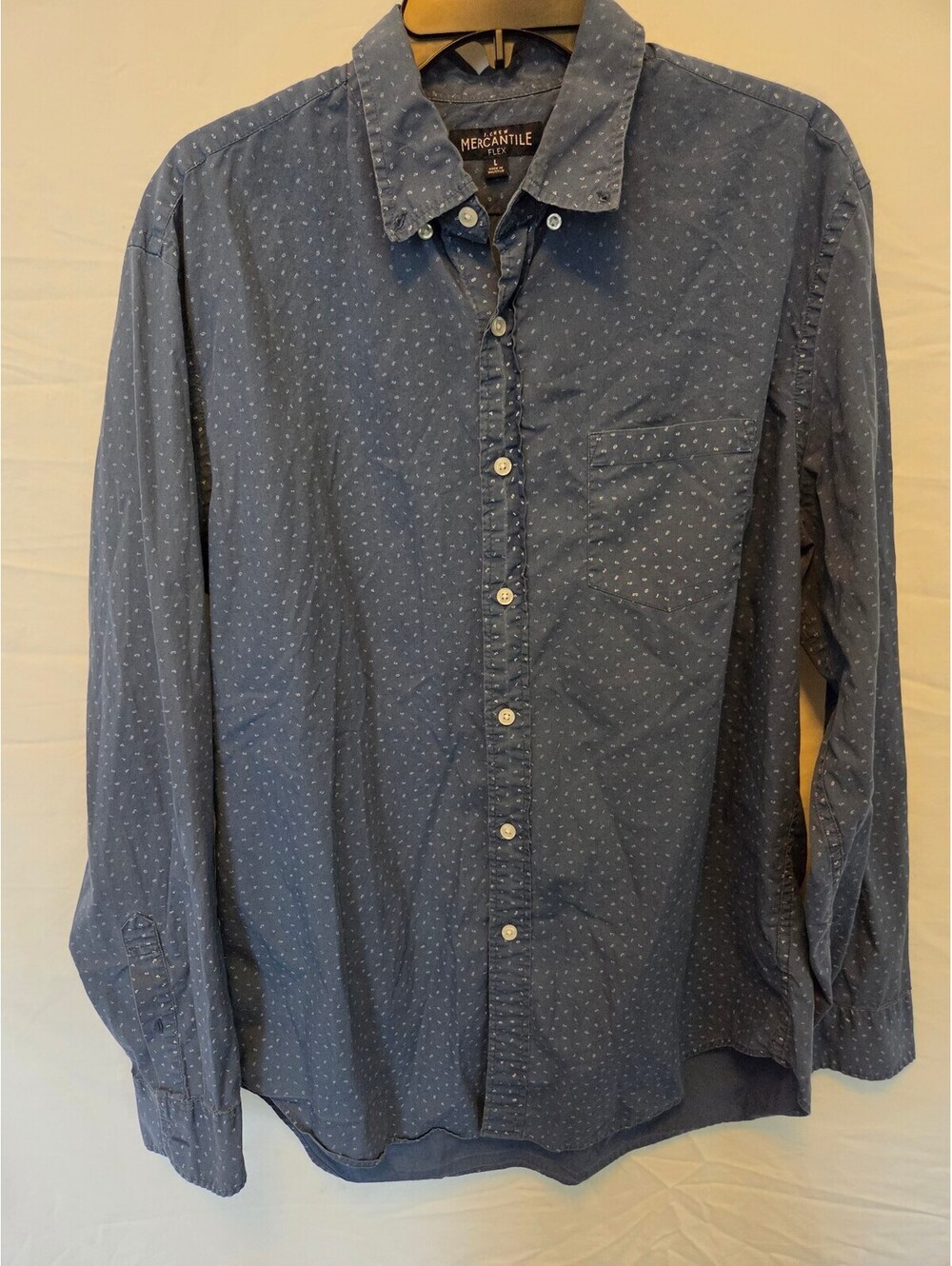 J.Crew Mercantile Flex Men's Large Blue Button-Up Shirt with Subtle Number Print